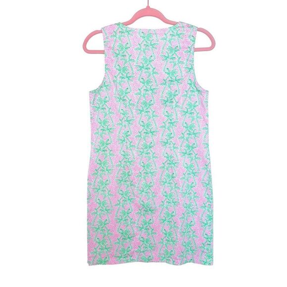 C&C California Pink Green Palm Tree Print Sleeveless Shift Dress V-Neck - Picture 3 of 10